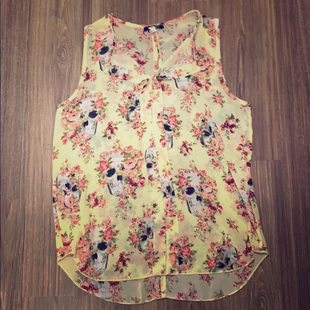 Sheer Floral Skull High-Low Tank